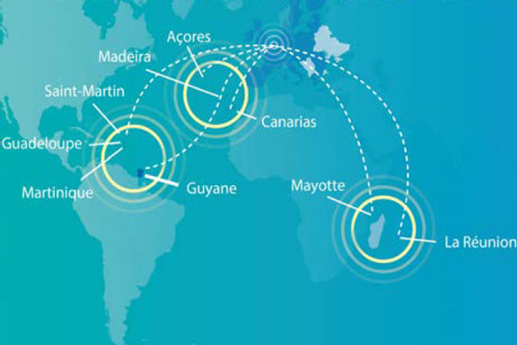 Carte du monde avec les RUP mises en lien avec l'Europe