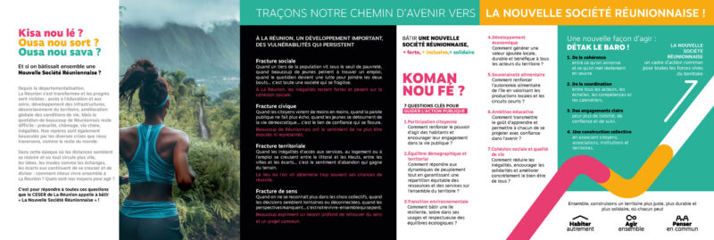 Maquette de plusieurs blocs de couleurs et une photo présentant les textes de la NSR.